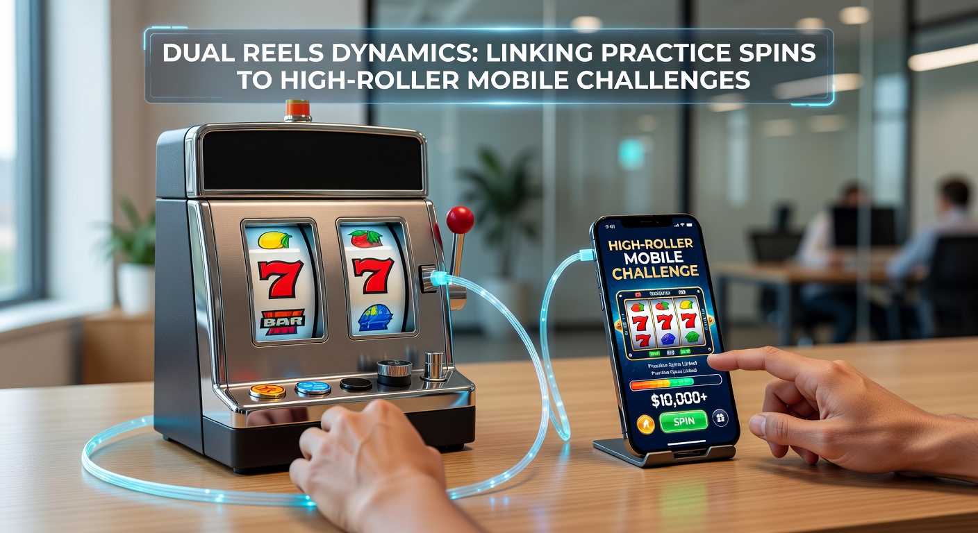 Schermafbeelding van een dual reels slot in actie, met gesynchroniseerde rollen die winlijnen vormen op een mobiel apparaat