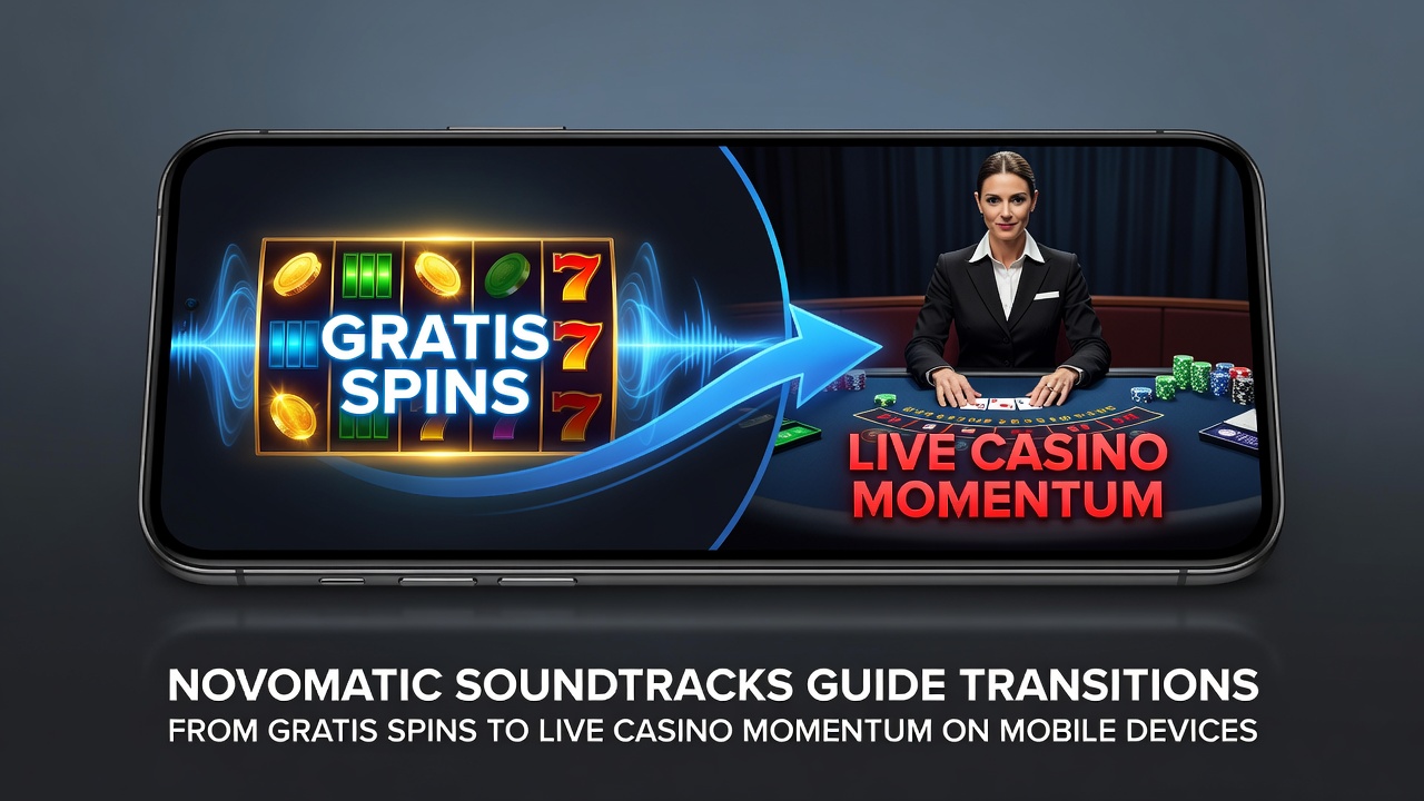 Mobile device showing Novomatic audio transition during live casino play
