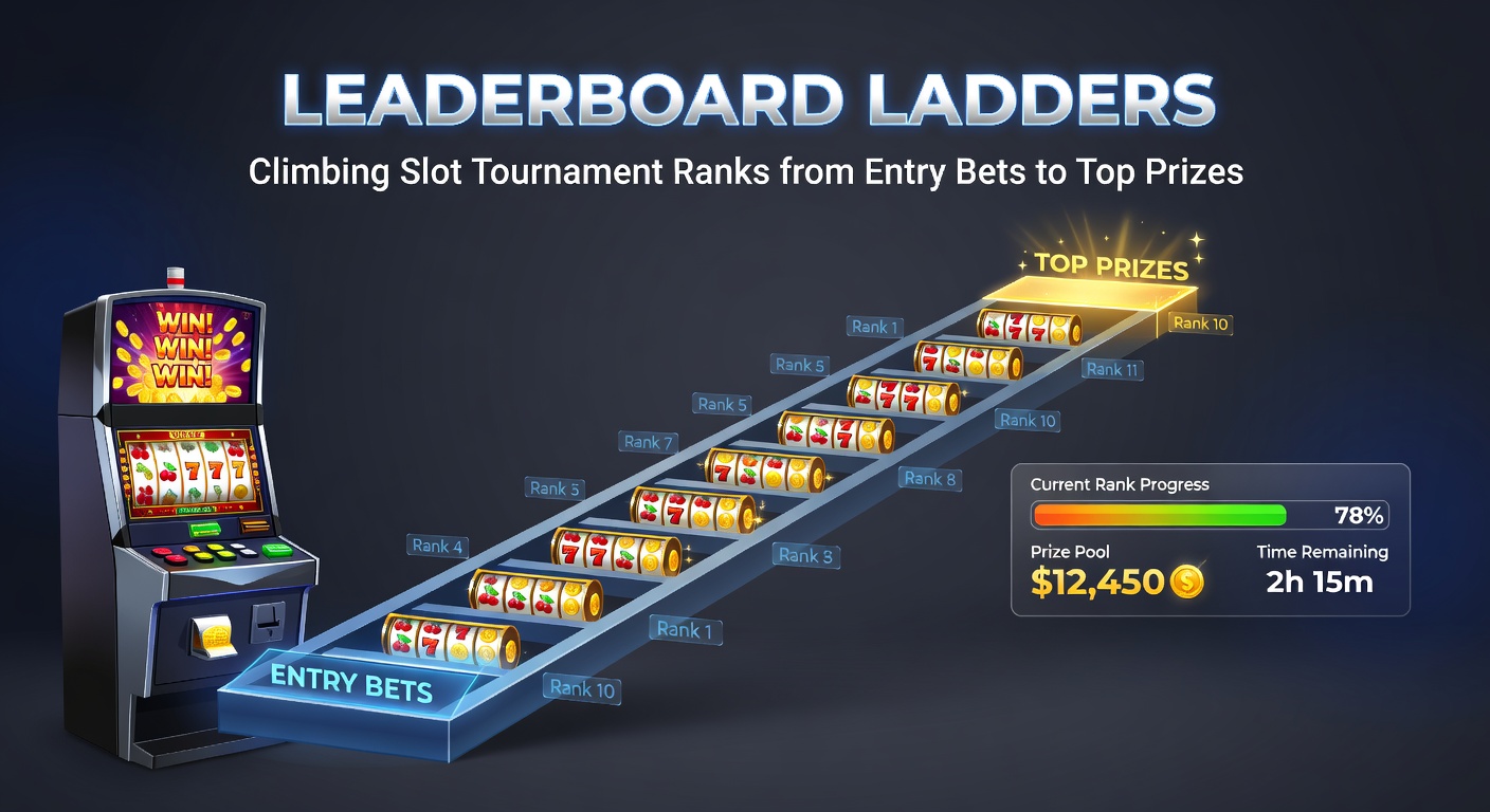 Close-up van een slot toernooi leaderboard met top spelers, prijzen en een klimmende grafiek die vooruitgang illustreert