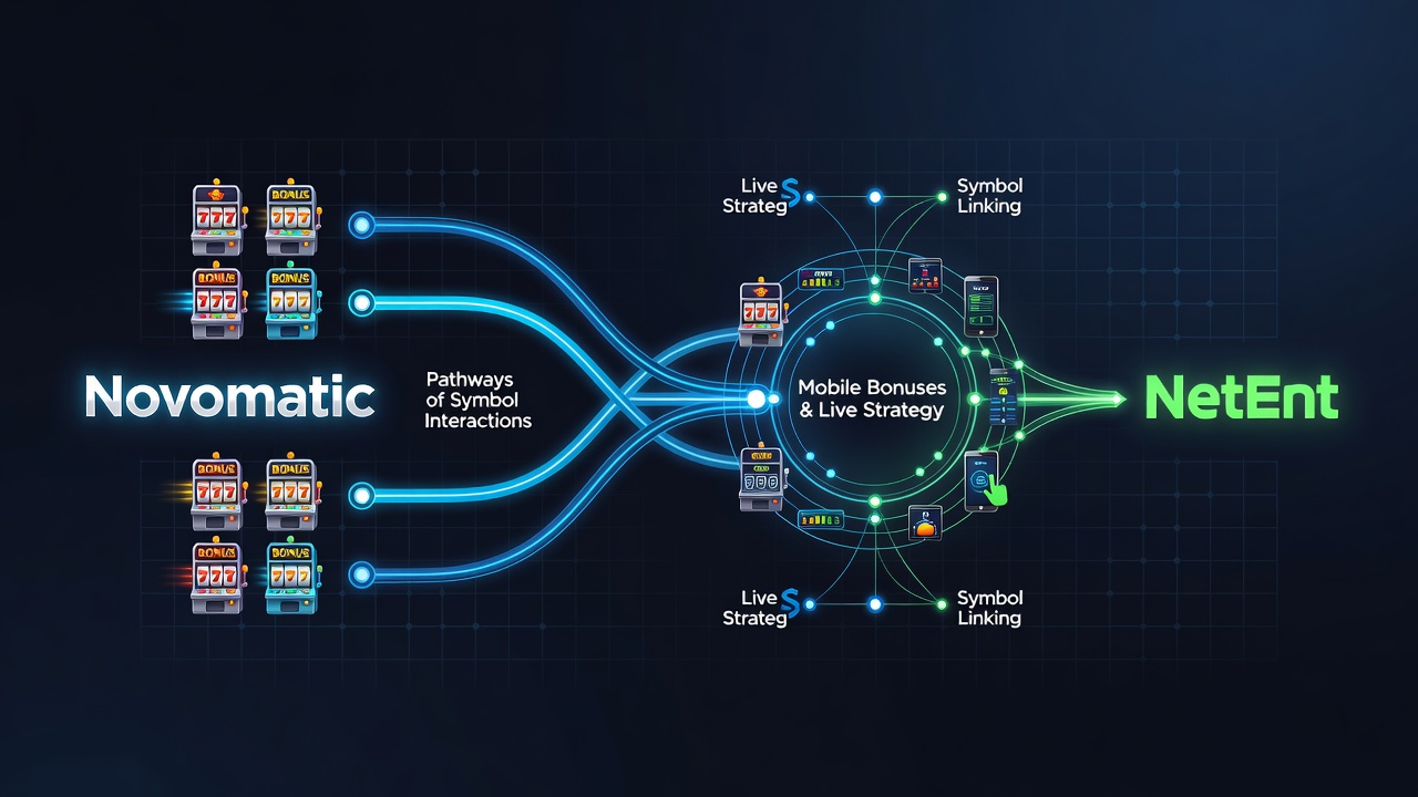 Diagram van symbolenpaden die mobiele bonussen koppelen aan live casino strategieën
