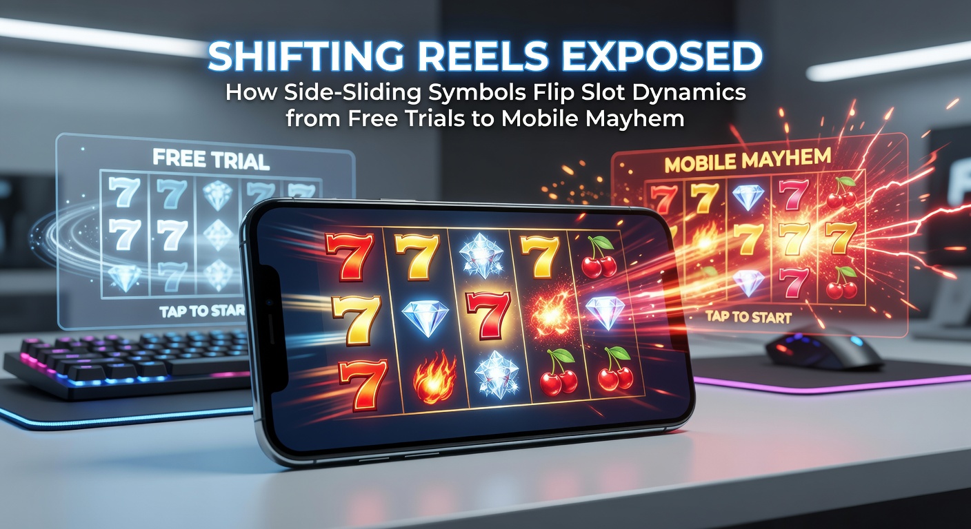 Close-up van een mobiele gokkast met shifting reels in actie, symbolen glijden zijwaarts op een smartphone-scherm tijdens een high-volatility spin