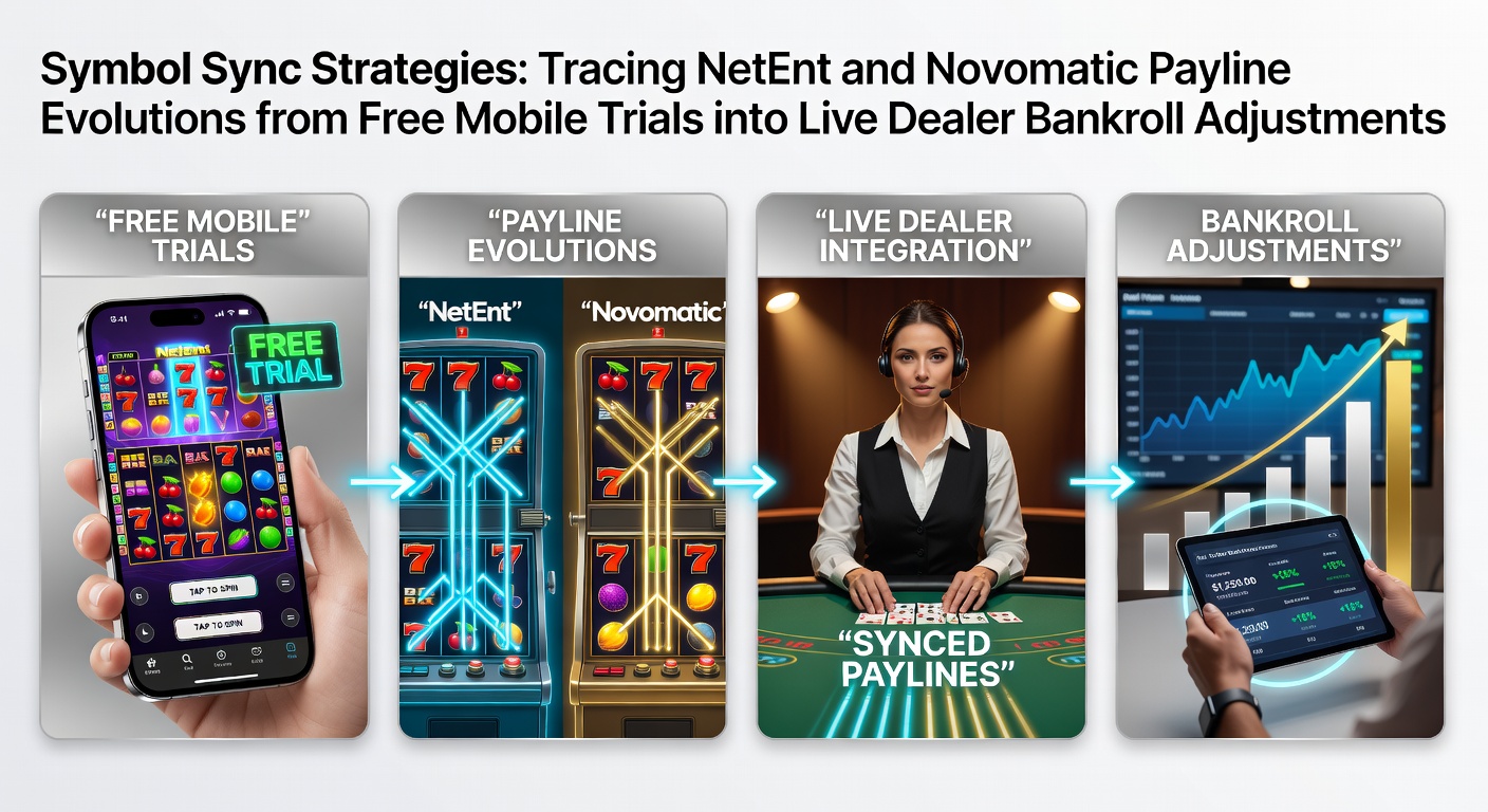 Illustratie van symbol sync mechanismen in NetEnt en Novomatic gokkasten met paylines van mobiele demo's naar live sessies