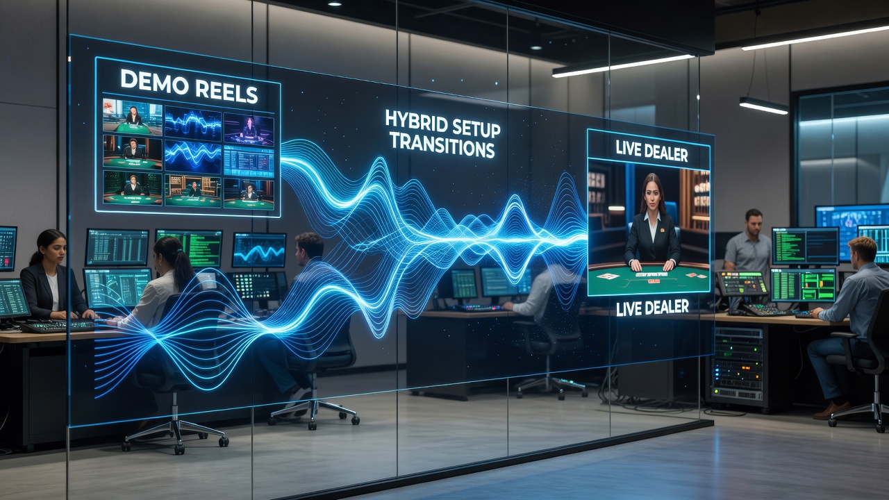 Detailopname van timing patronen tijdens overgang van demo naar live dealer in hybride setups