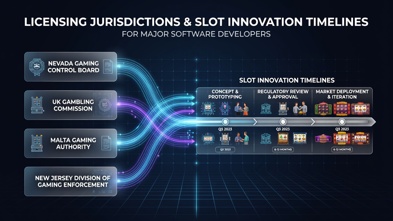 Illustratie van licentiejurisdicties en innovatietijdlijnen voor slotontwikkelaars