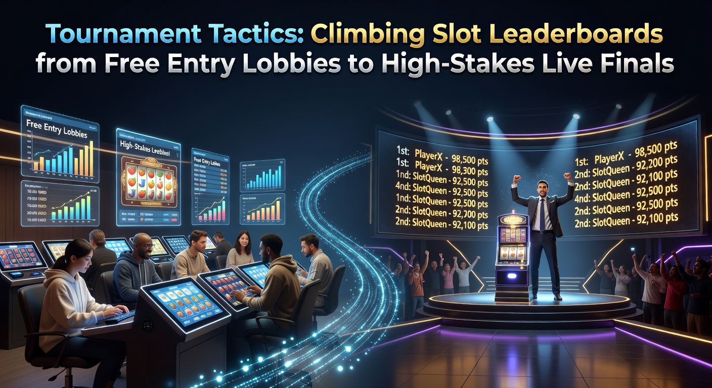 Speler beklimt een slot leaderboard in een bruisend toernooi, met digitale leaderboards en draaiende reels op de achtergrond